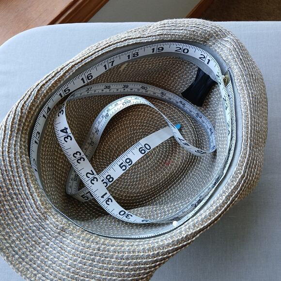 Straw Fedora Hat 22" Panama Pork Pie grosgrain band braided woven - Picture 9 of 11